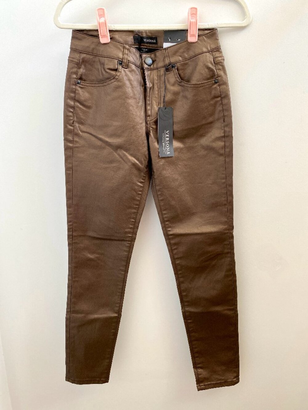 NWT Versona Brown Metallic Modern Skinny Jeans Size 26